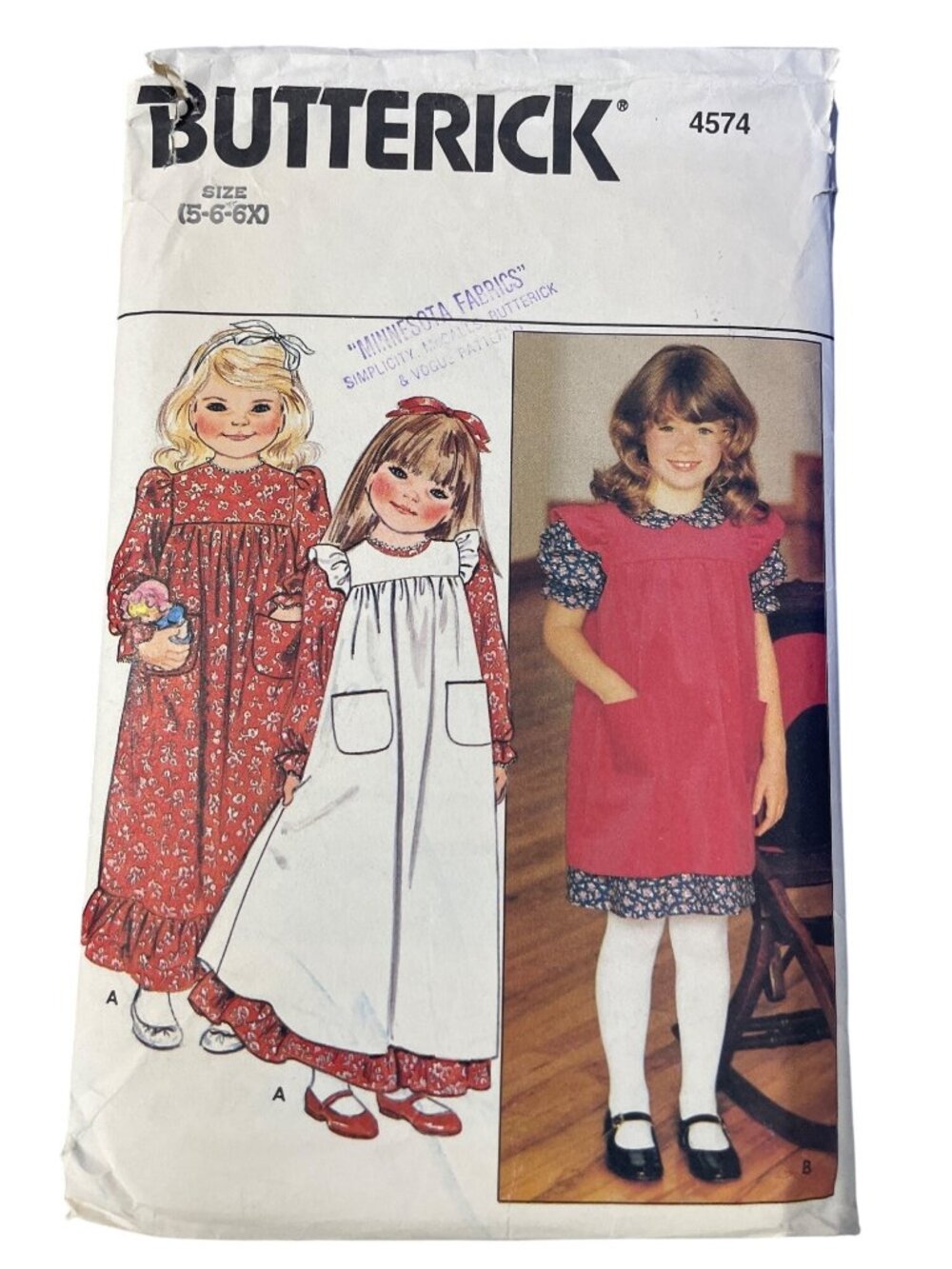 Vintage Butterick 4574 Sewing Pattern Size 5-6-6X Childrens Dress & Pinafore CUT